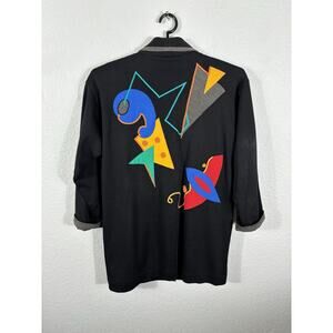 Vintage 90s IB Diffusion Blazer Womens Size S Black‎ Cotton Geometric Funky
